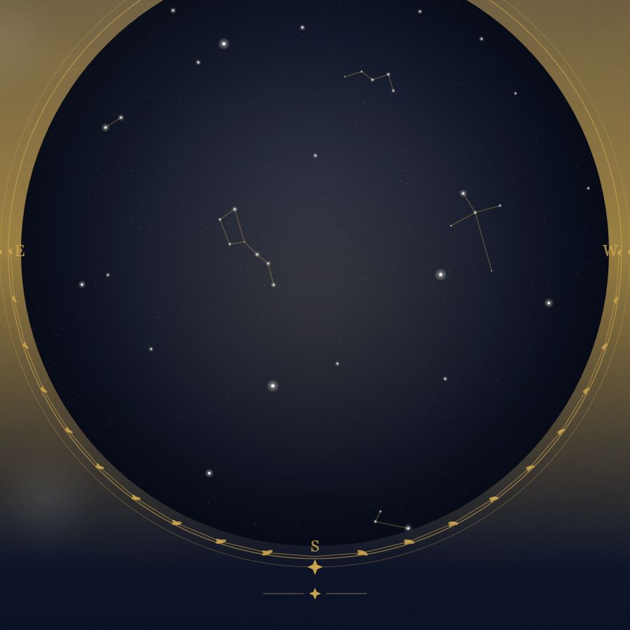The night sky over Anchorage — a star map showing the constellations visible from 61.22°N