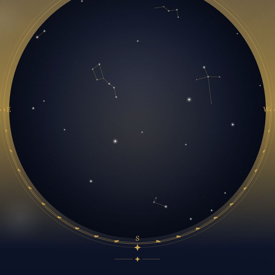 The night sky over Boston — a star map showing the constellations visible from 42.36°N