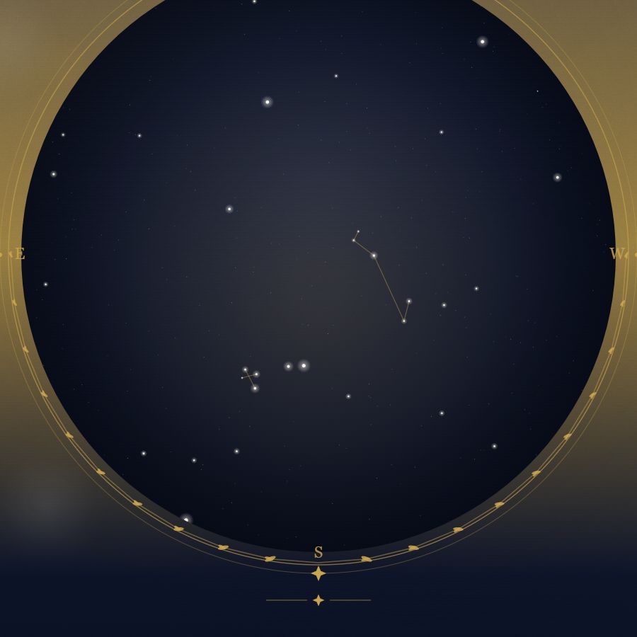 The night sky over Brisbane — a star map showing the constellations visible from 27.47°S