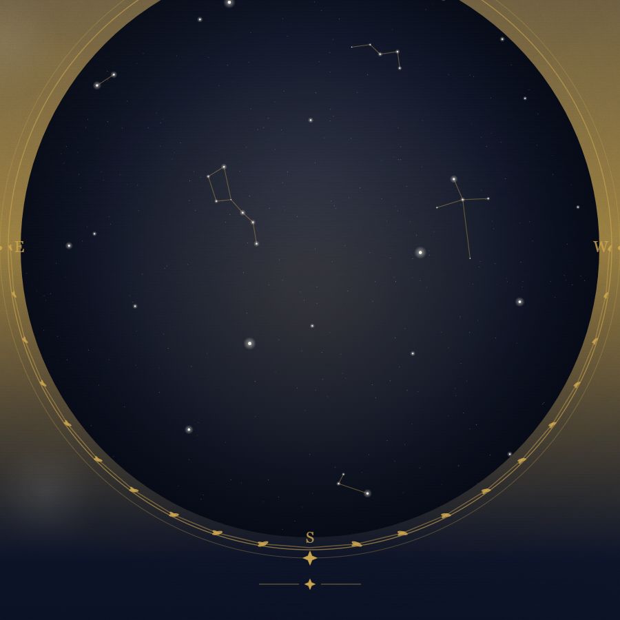 The night sky over Cologne — a star map showing the constellations visible from 50.94°N