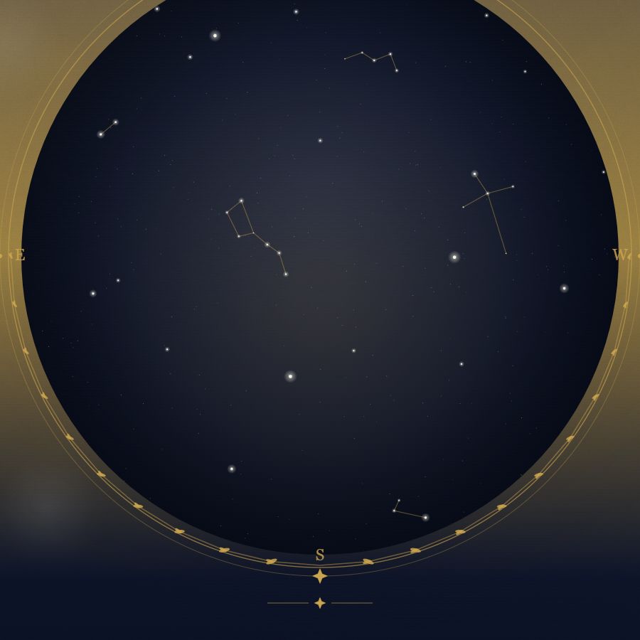 The night sky over Edinburgh — a star map showing the constellations visible from 55.95°N