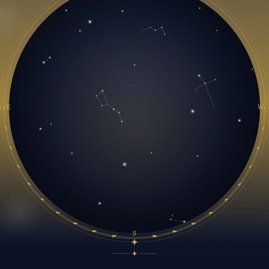 The night sky over Helsinki — a star map showing the constellations visible from 60.17°N