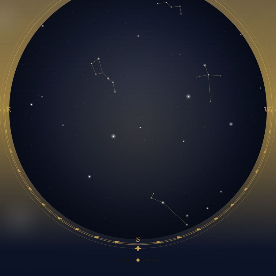 The night sky over Lisbon — a star map showing the constellations visible from 38.72°N