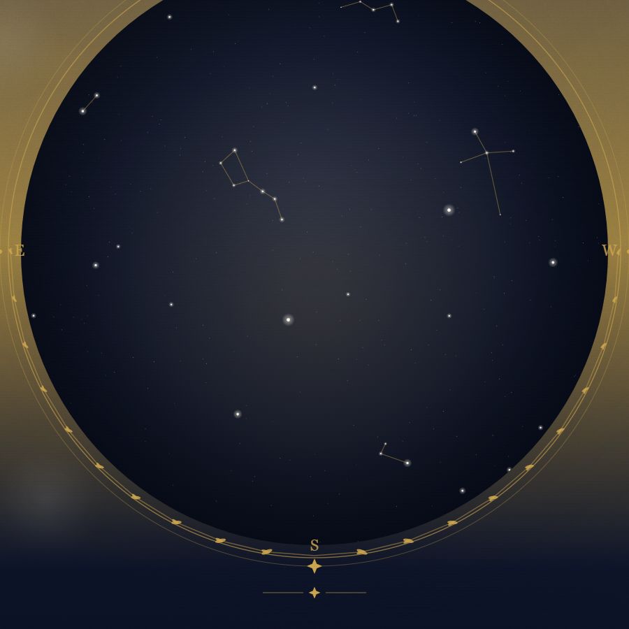 The night sky over Madrid — a star map showing the constellations visible from 40.42°N