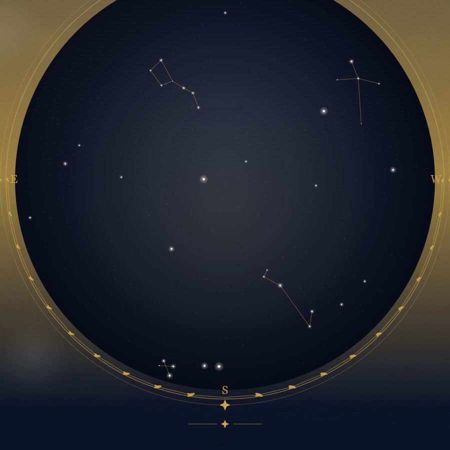 The night sky over Mumbai — a star map showing the constellations visible from 19.08°N