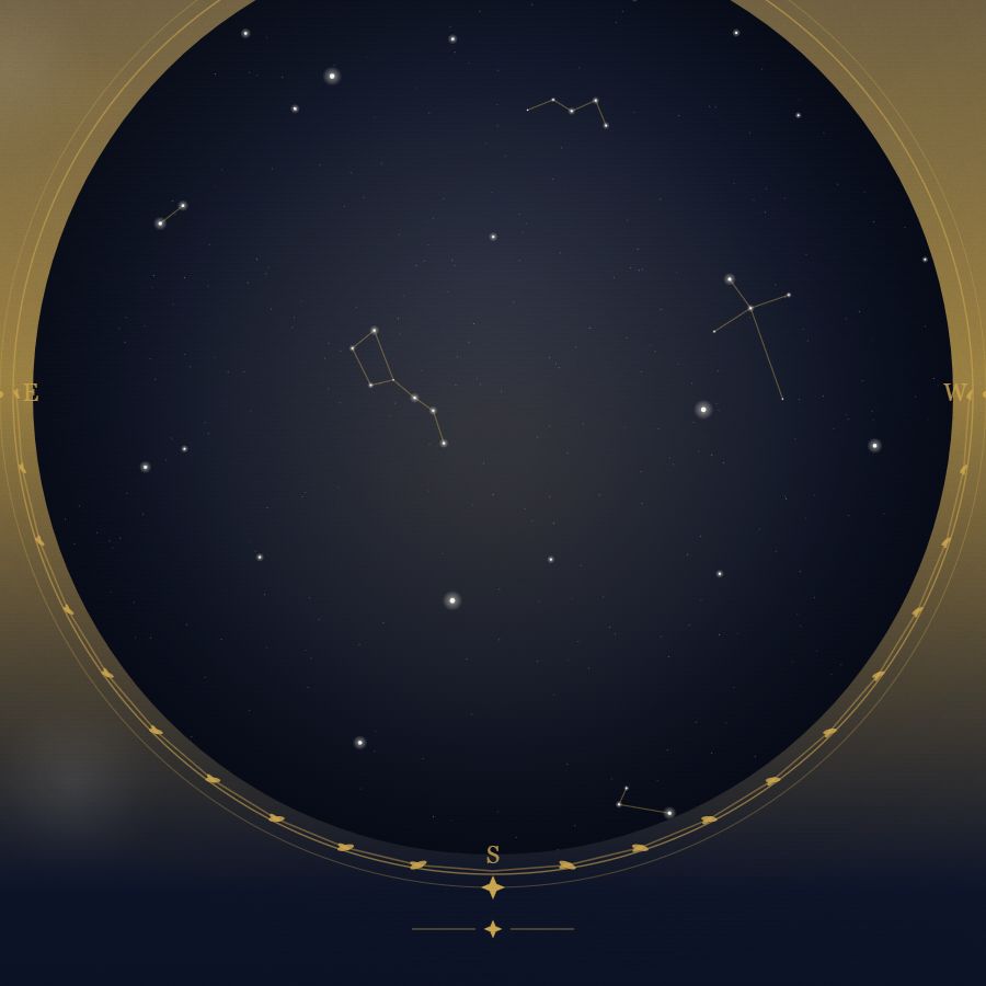 The night sky over Oslo — a star map showing the constellations visible from 59.91°N