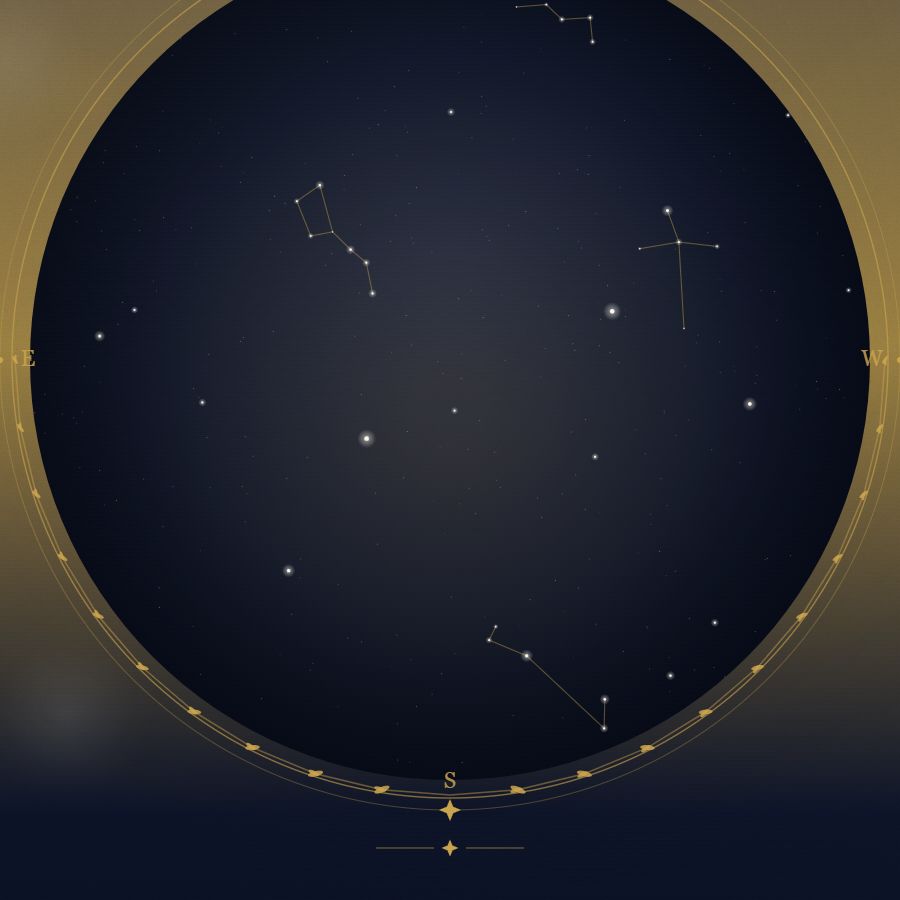 The night sky over Seoul — a star map showing the constellations visible from 37.57°N